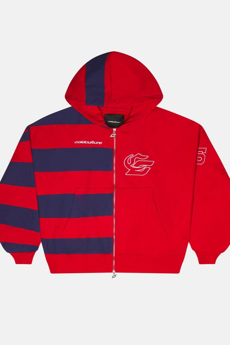 BARNA ZIP HOODIE RED & DAR BLUE