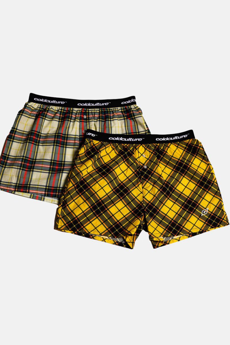BOXERS SQUARES PACK YELLOW/CREAM TARTAN