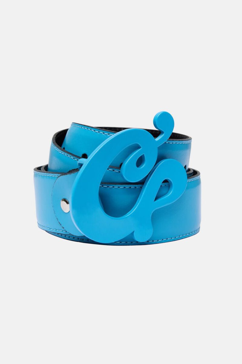 C CURL LEATHER BELT BLUE