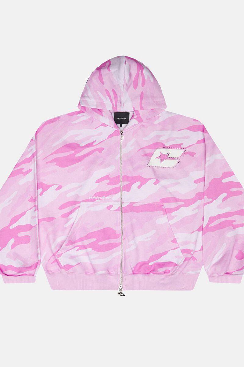 CAMO ZIP HOODIE PINK