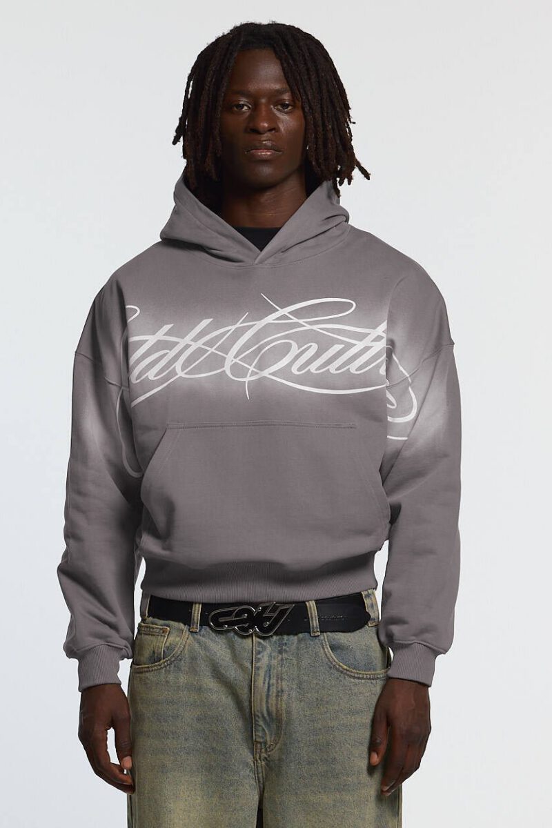CROSSED SCRIPT HOODIE GREY