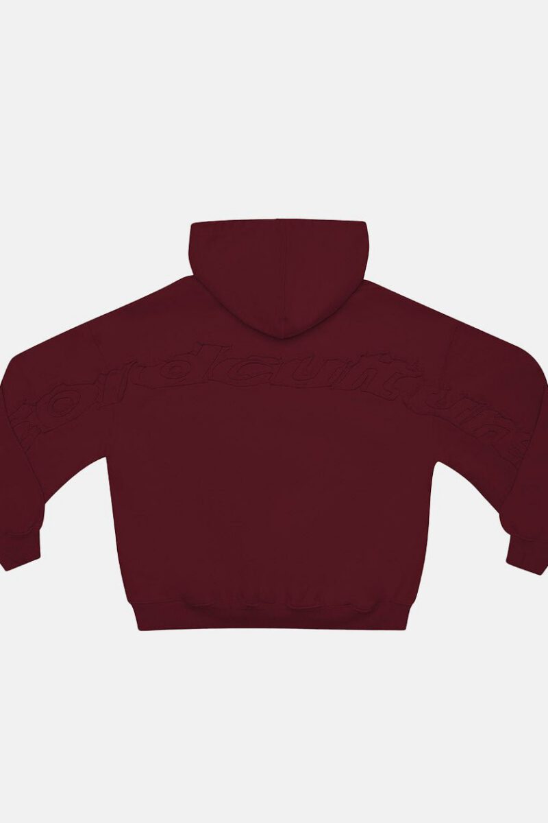 DISTRESS CURVED HOODIE BURGUNDY