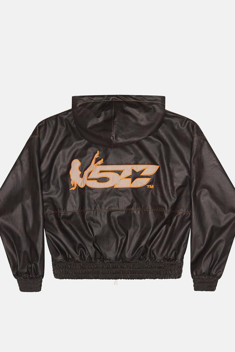 FAUX LEATHER ZIP HOODIE BROWN