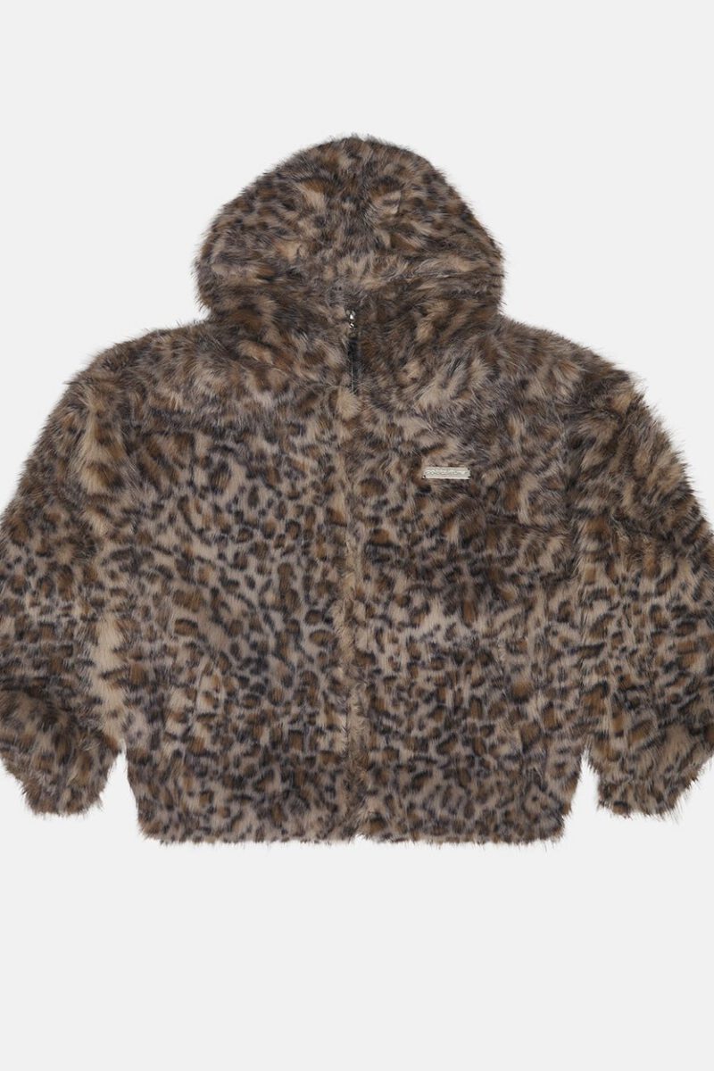 FUR HOODIE BROWN LEOPARD
