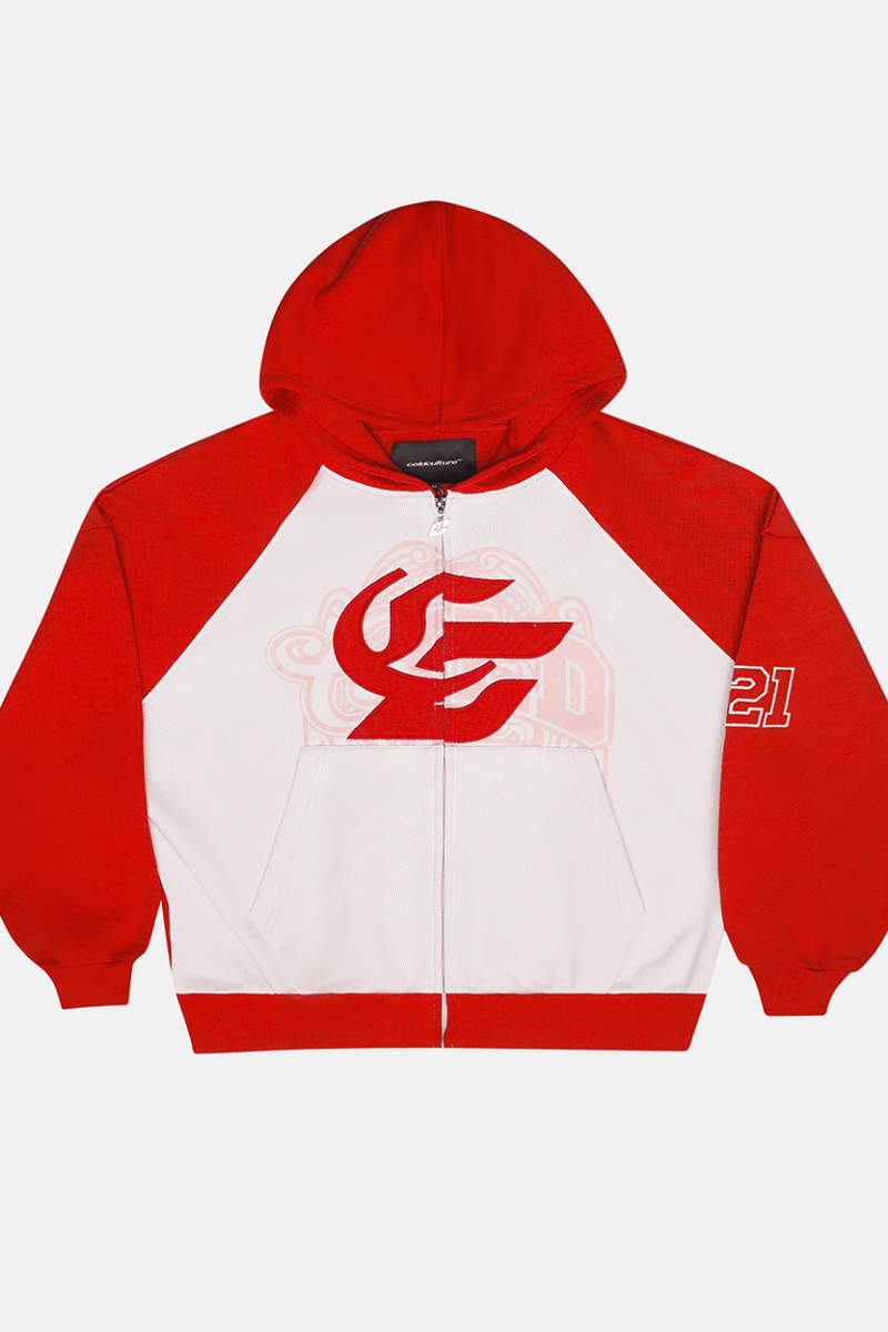 PRESTIGE ZIP HOODIE RED & WHITE