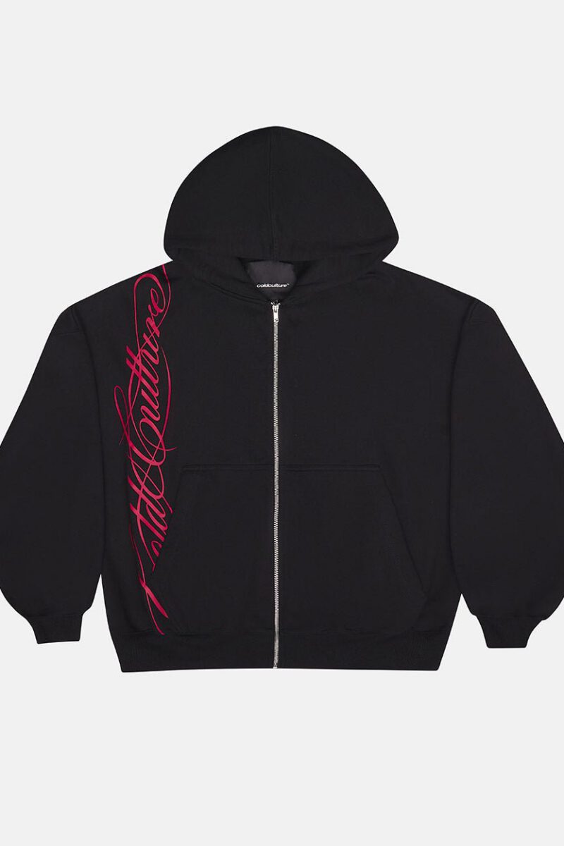 SCRIPT ZIP HOODIE BLACK