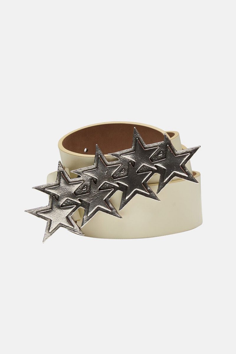 STARS LEATHER BELT WHITE