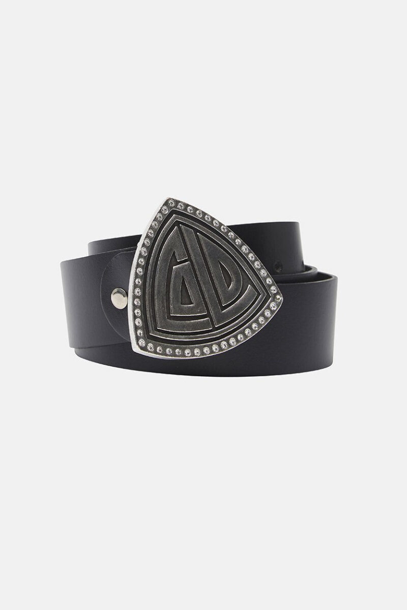 TRIANGLE BLING BLING LEATHER BELT BLACK