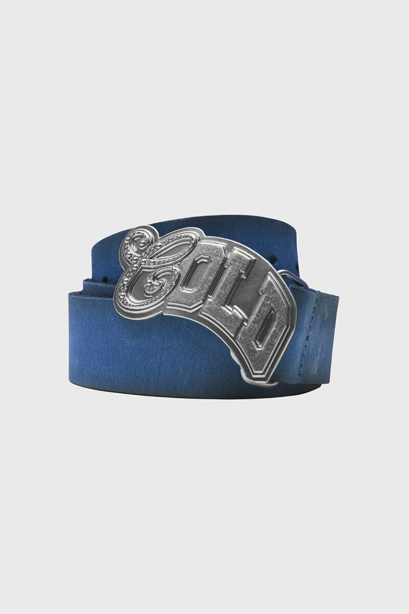VARSITY LEATHER BELT BLUE MIX